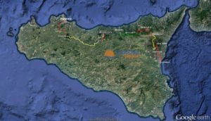 Coast2Coast Palermo Etna - Mappa delle sette tappe.